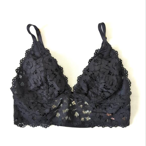 Dobreva Lace Bralette Black Unlined Womens Size Medium Sexy Sheer Plunge Bra M - Picture 3 of 5